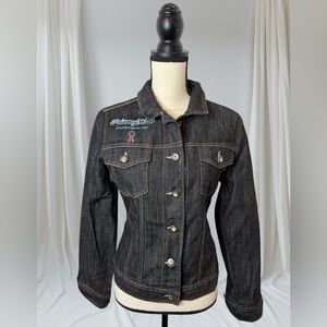 Privacy Wear Jeweled Pink Ribbon Breast Cancer Awareness Denim Jacket Women M